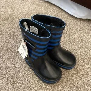 George Shoes George Blue And Black Striped Rubber Boots With Fuzzy Lining Poshmark